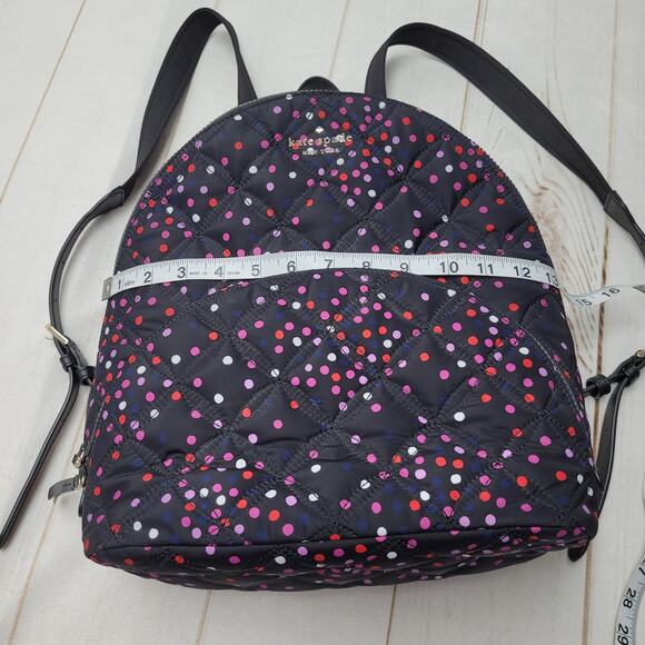 Kate Spade Karissa large nylon quilted backpack polka dot black festive - Picture 3 of 13